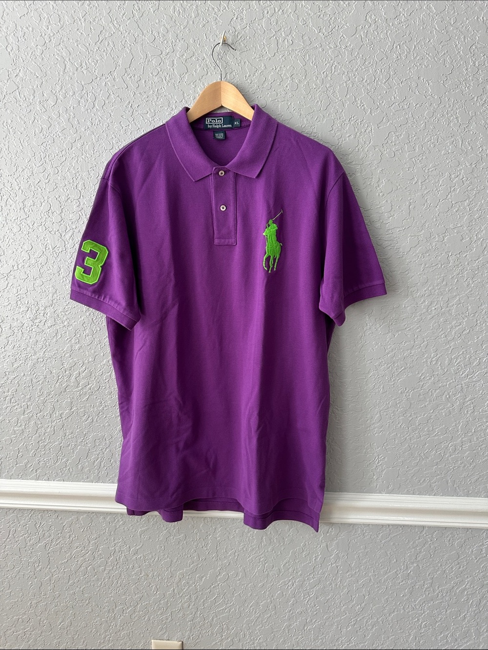 Polo by Ralph Lauren Purple Polo with Green Logo and Sleeve Number